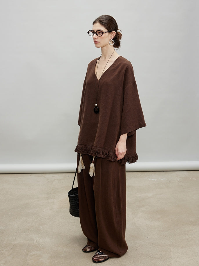 V-Neck Fringe Tops Or Tassel Wide Pants_BDHL7192