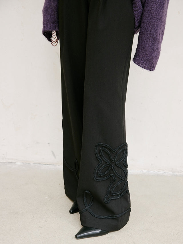 Black Embroidered Straight Pants_BDHL6743