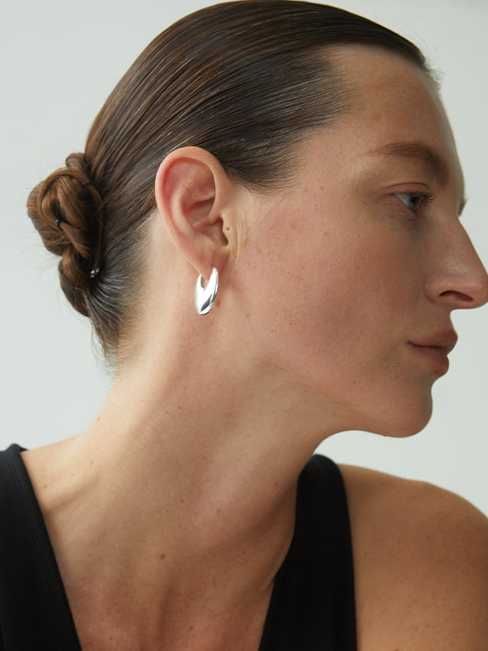 Round Silver Pierced Earrings_BDHL7463