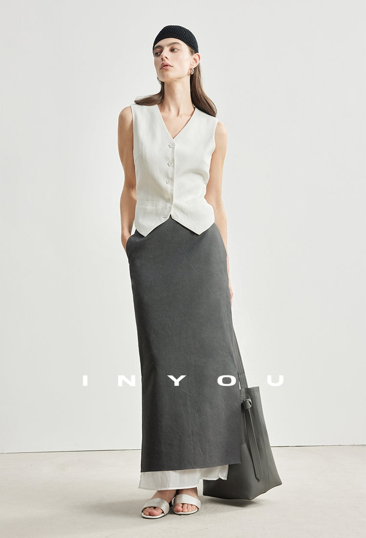 Side Slit Layered Straight Skirt_BDHL6980