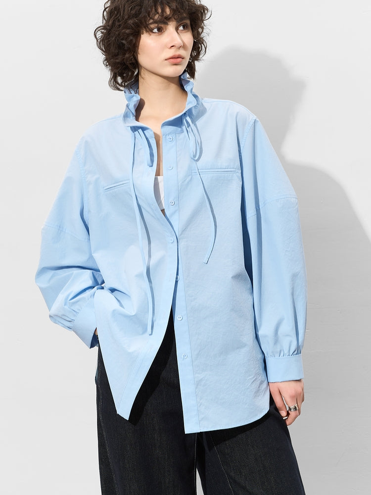 Ruffle Collar Loose-Fitting Blouse_BDHL7013