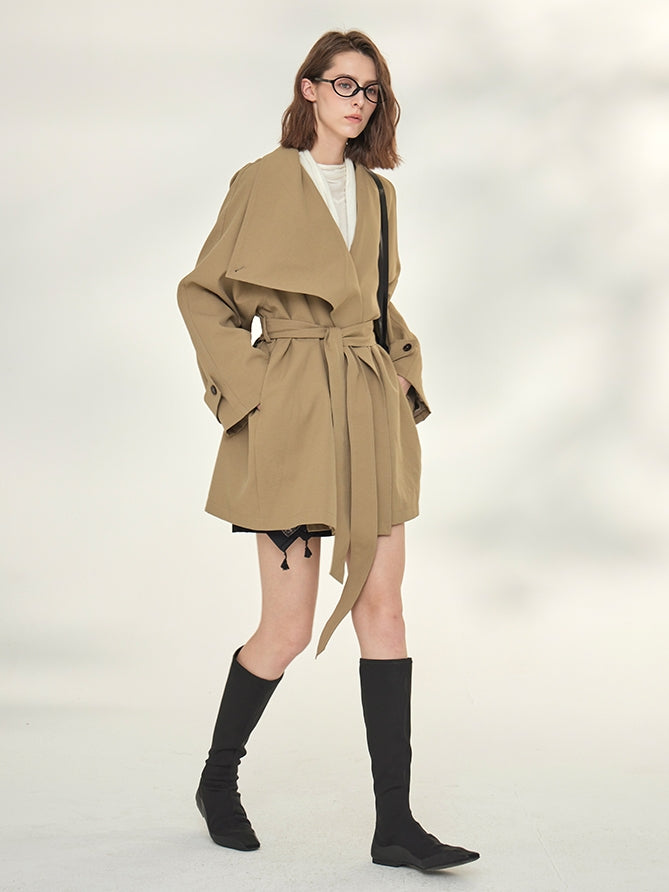Tide Drawstring Short Trench Coat_BDHL7735