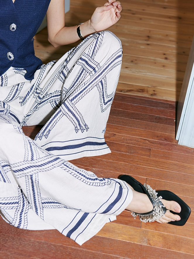 Chain Print Loose-Fitting Pants_BDHL7536