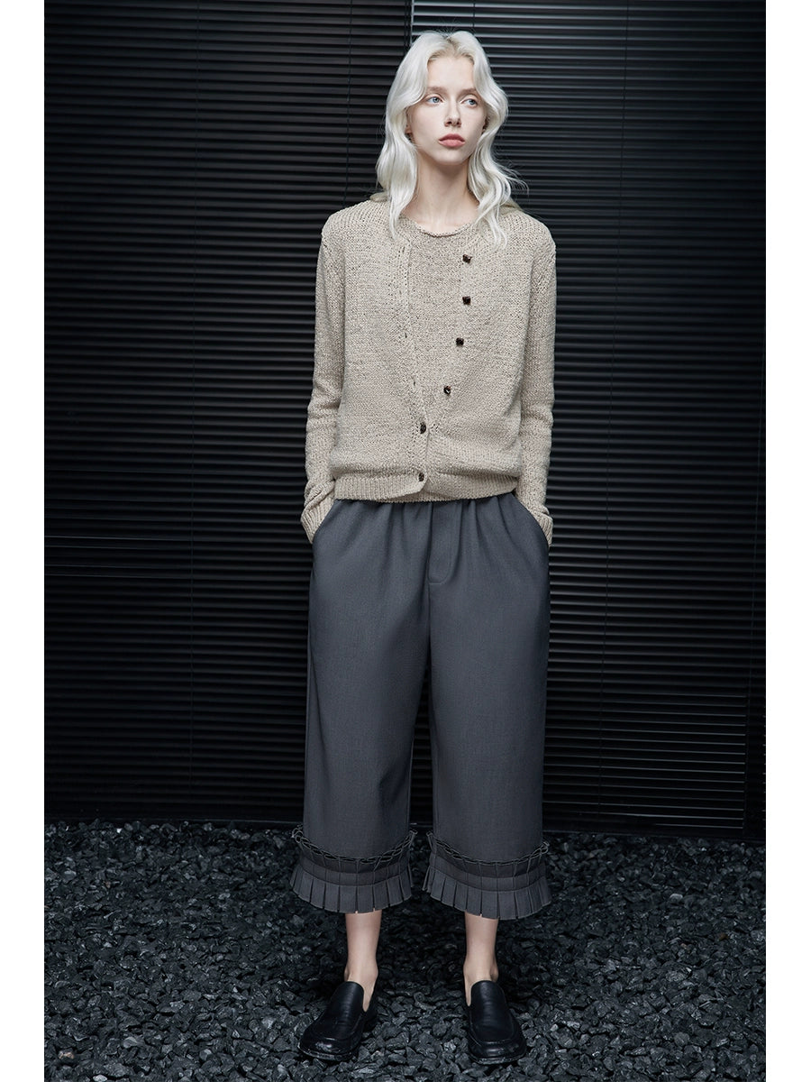Pleated Hem Cropped Wide-Leg Pants_BDHL7642
