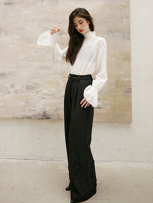 Black Embroidered Straight Pants_BDHL6743
