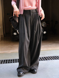 Gray Vertical Stripe Loose Pants_BDHL6531