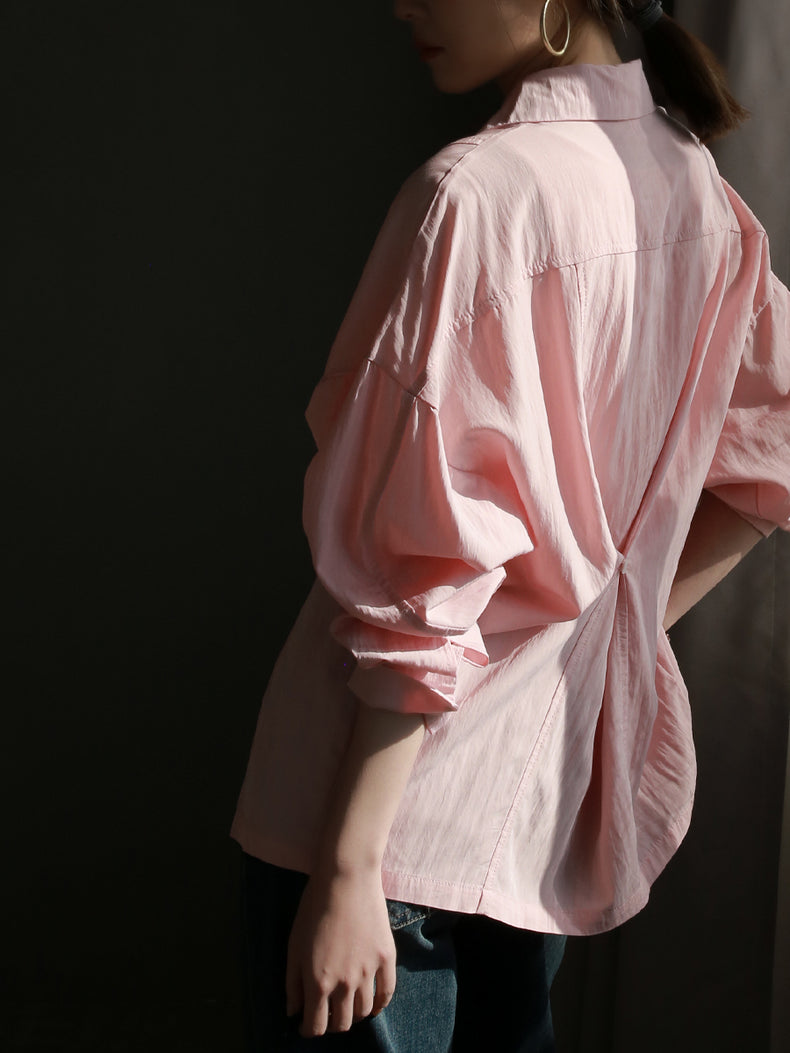 Back Button Drape Shirt_BDHL7020