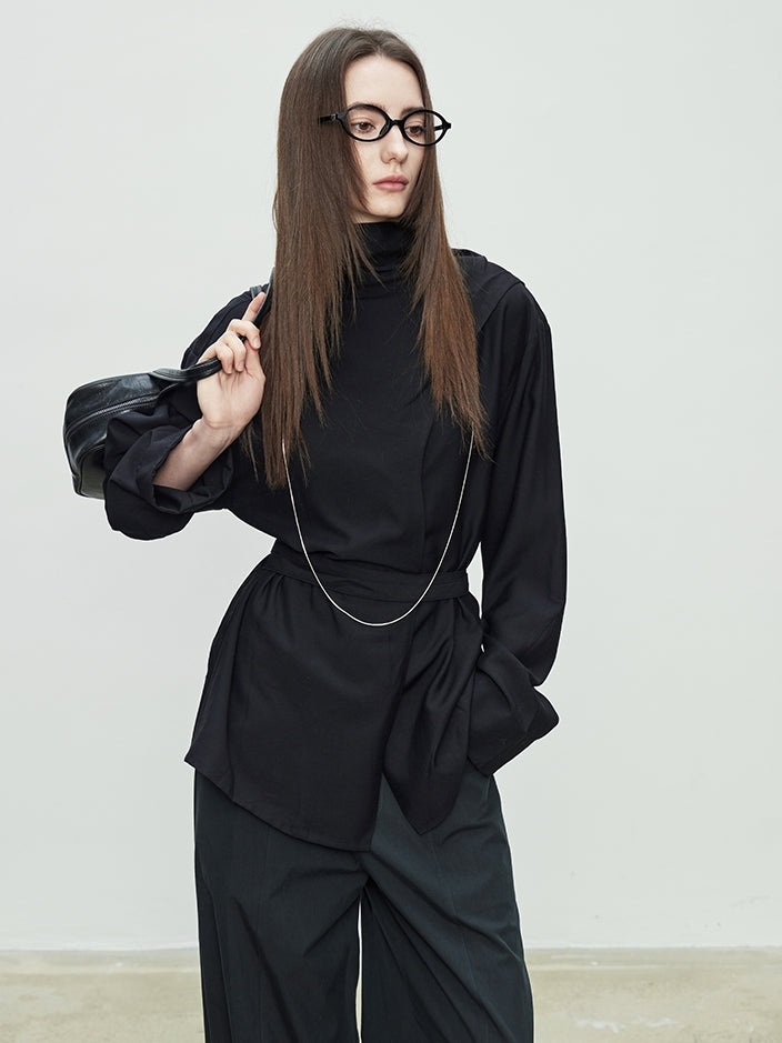 Draped Collar Ribbon Shirt_BDHL7100