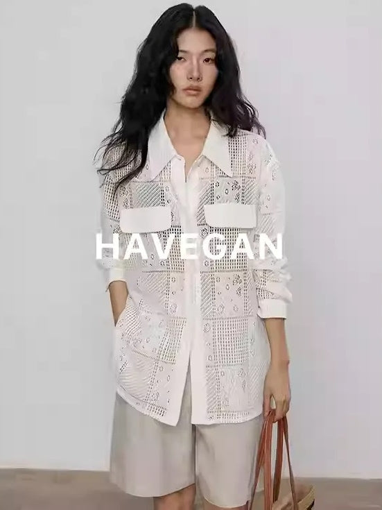 Hollow Lace Knitted Shirt Jacket_BDHL7367