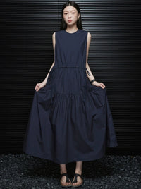 Tiered Navy Sleeveless Dress_BDHL6038