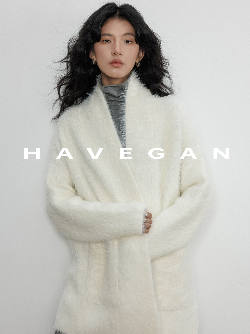 無領抓絨長版開襟衫_BDHL7971