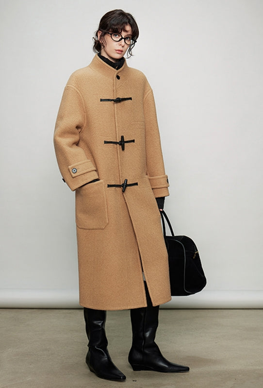 Stand Collar Horn Button Coat_BDHL6922