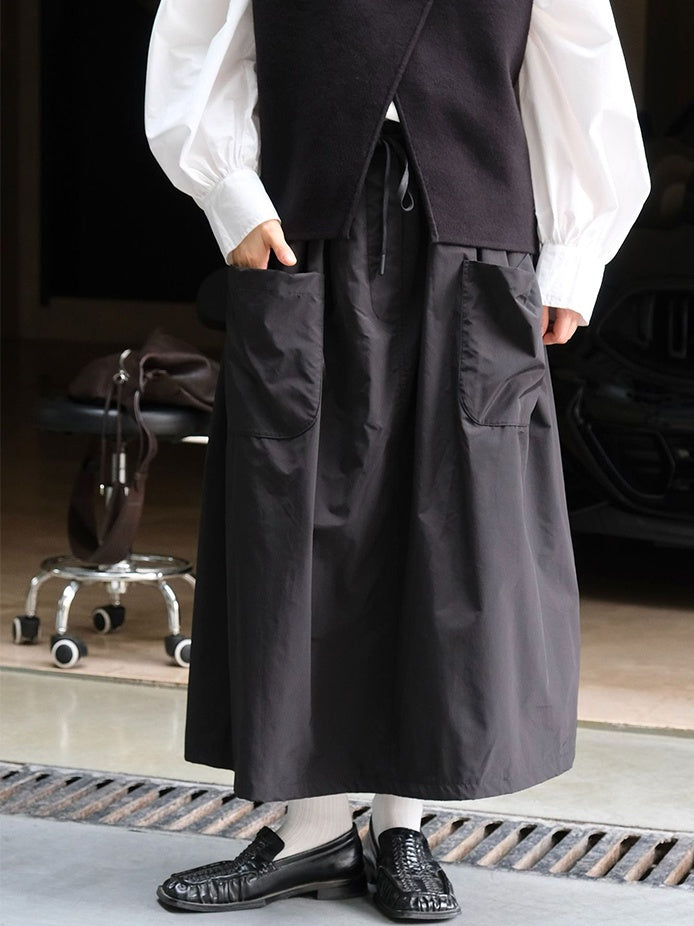 3D Pocket A-Line Long Skirt_BDHL6532