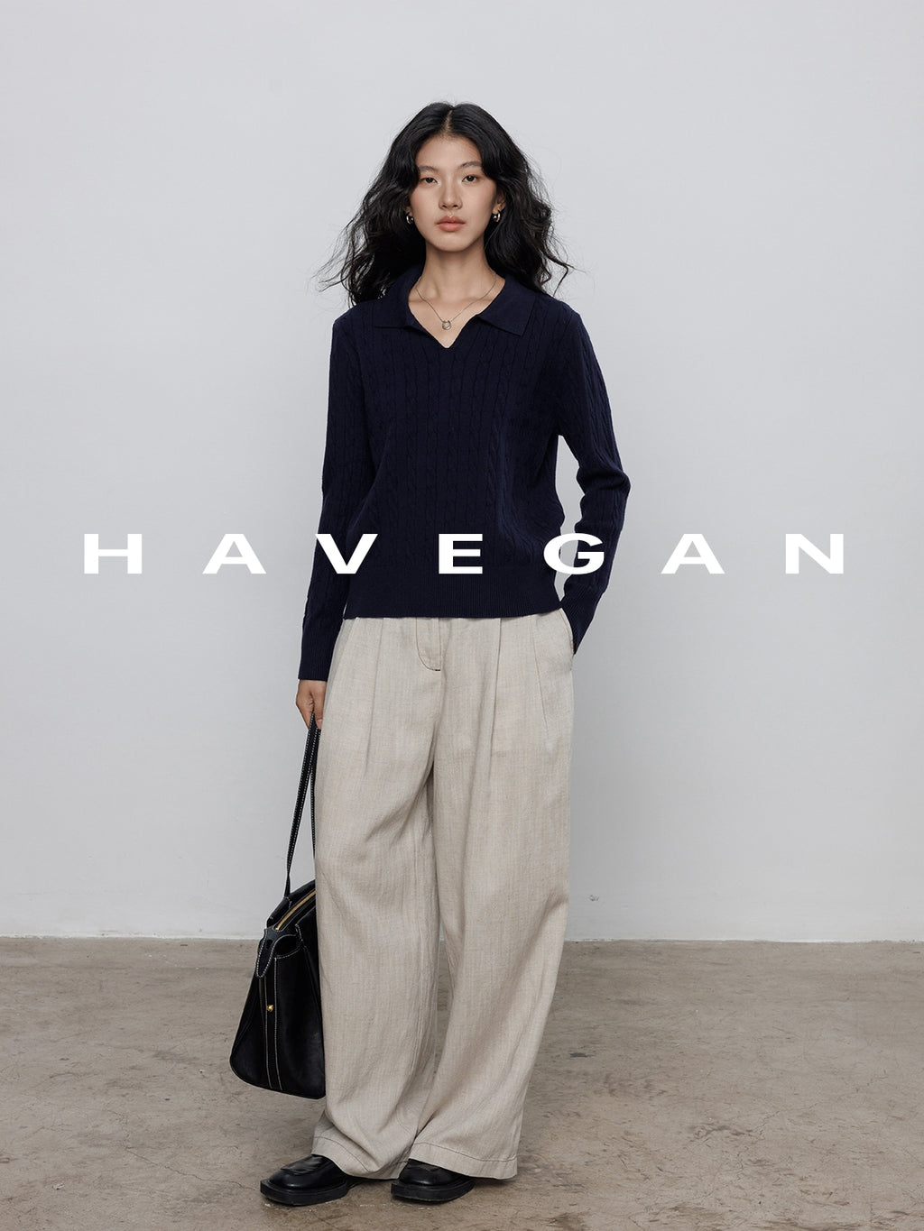 Polo-Collar Cable Knit Tops_BDHL7782