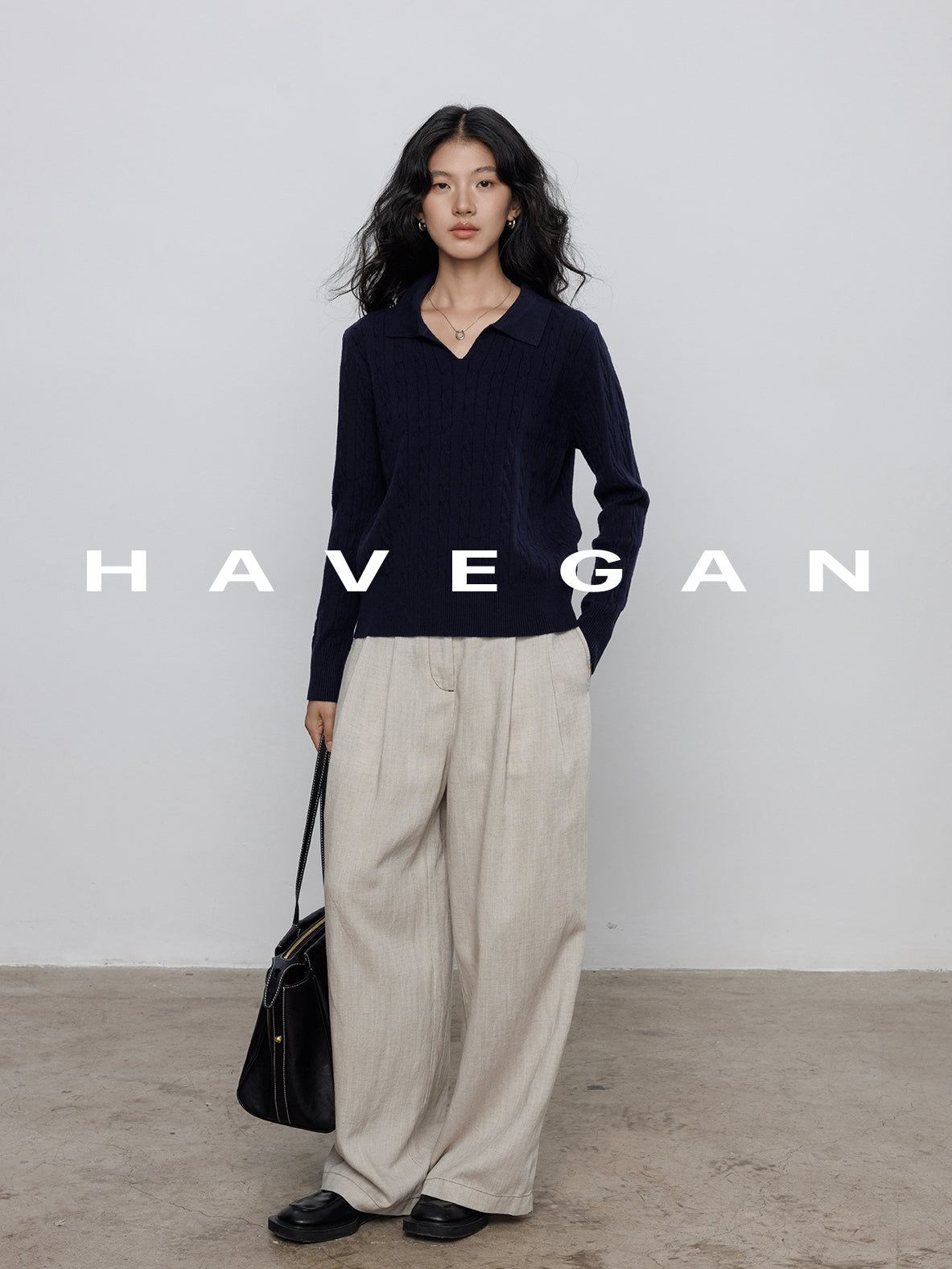 Polo-Collar Cable Knit Tops_BDHL7782