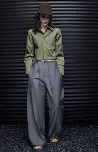 Grey Waist Tie Wide Pants_BDHL7035