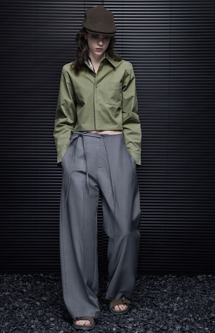 Gray Waist Tie Wide Pants_BDHL7035