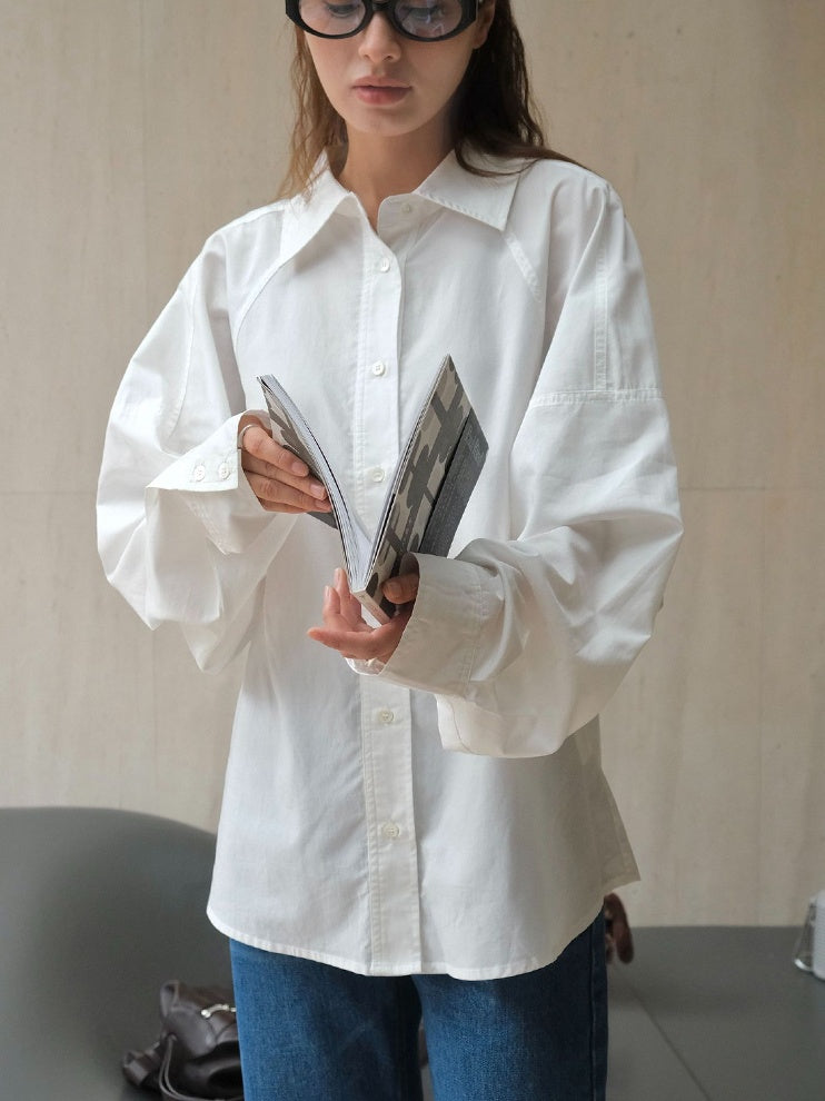 White Balloon Sleeve Shirt_BDHL6537