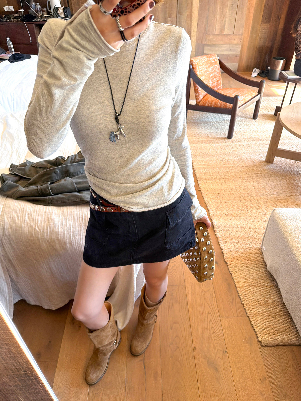 Cross Panel Stretch Long Sleeve Tee_BDHL8436