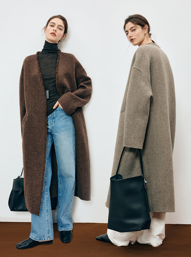 Collarless Fluffy Long Coat_BDHL7909