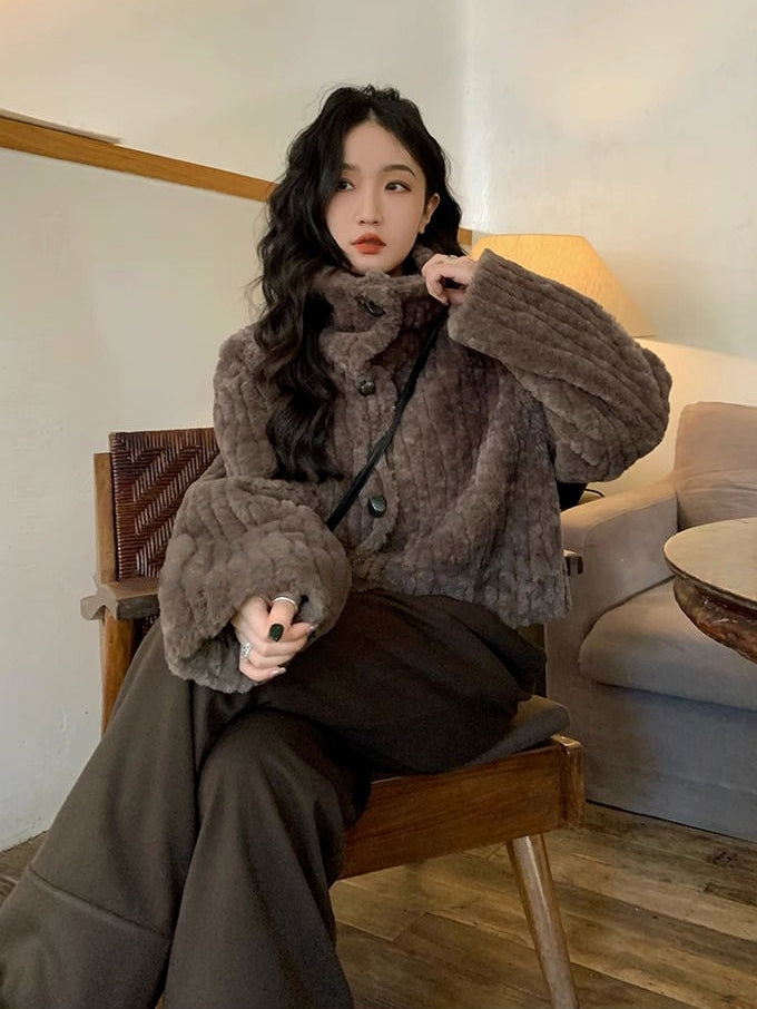 Stand-Collar Thick Short Coat_BDHL7822