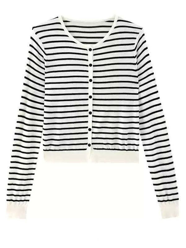 Stripe Round-Neck Cardigan_BDHL6621