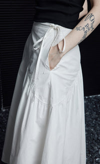 White A-Line Draped Skirt_BDHL6250