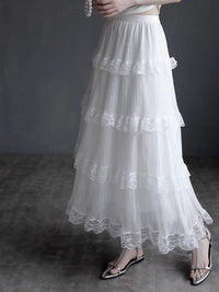 Mesh Lace Medium Length Skirt_BDHL7417