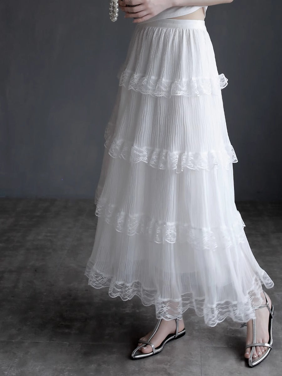 Mesh Lace Medium Length Skirt_BDHL7417