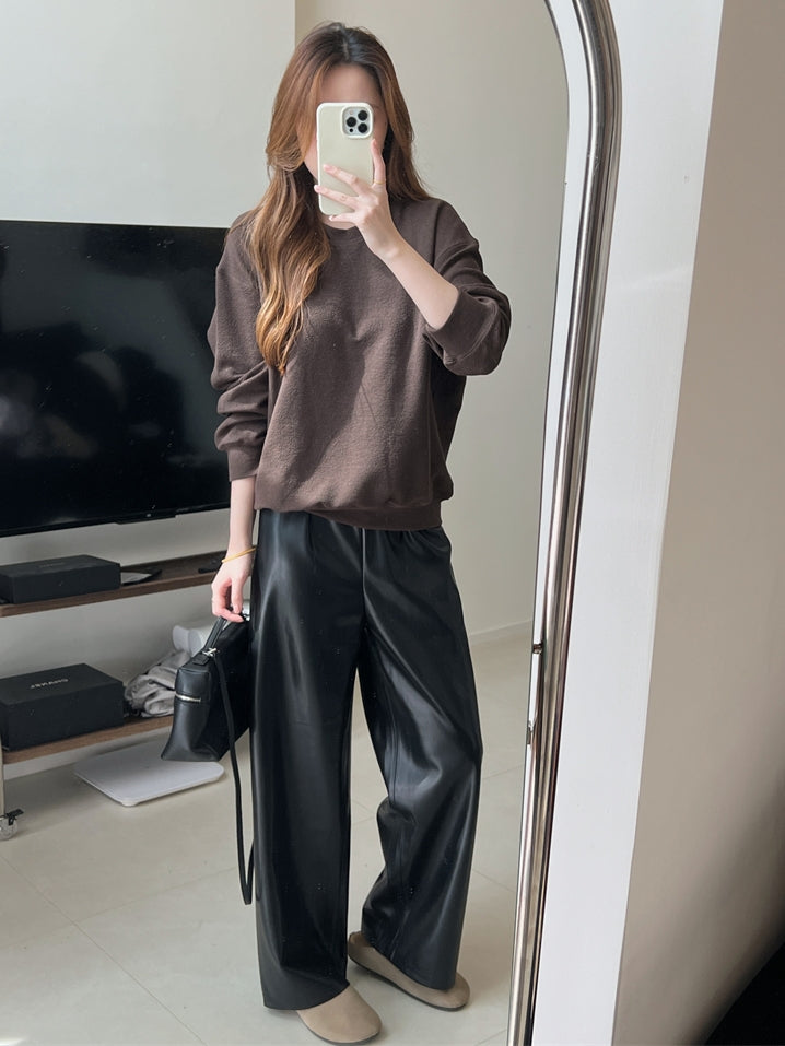 Black PU Leather Straight Pants_BDHL6764