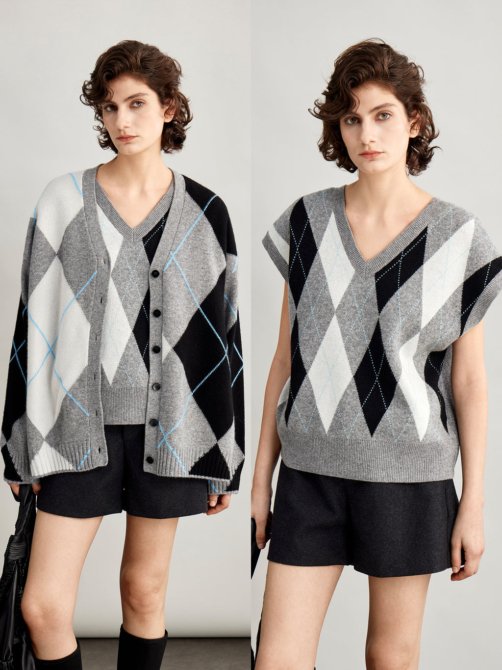 Diamond-Pattern Knitted Vest Or Cardigan_BDHL7995
