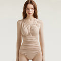 Long sleeves with chest pads deep V swimsuit_HL3226