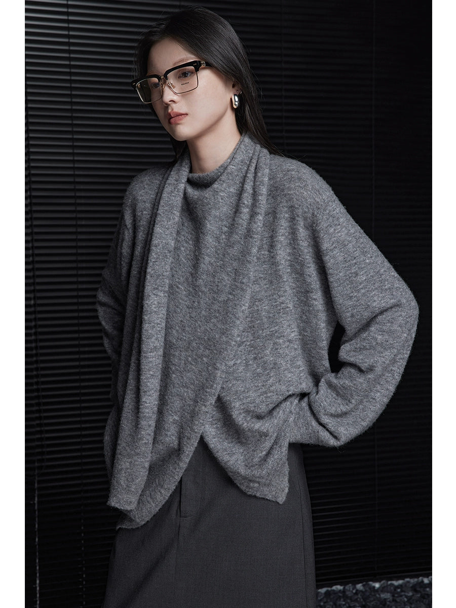 Gray wool irregular design sweater_DI100378