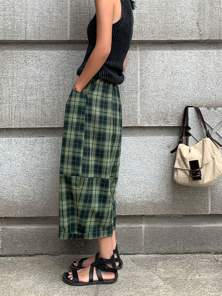 Checkered Balloon Cropped Pants_BDHL6136