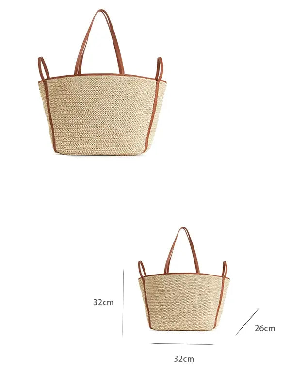Leather strap contrast color woven bag_BDHL5800