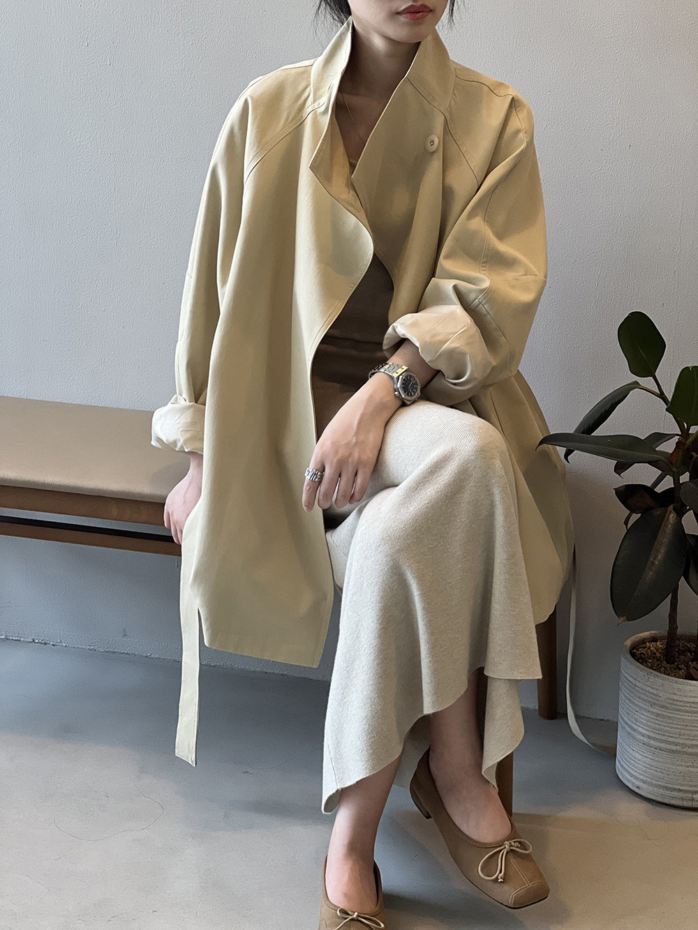 Retro Stand Collar Trench Coat_BDHL7126