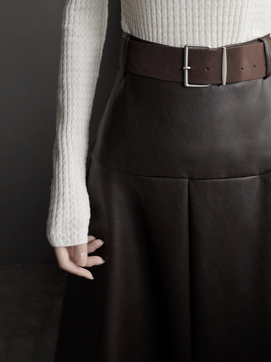 Slimming Leather Long Skirt_BDHL7934