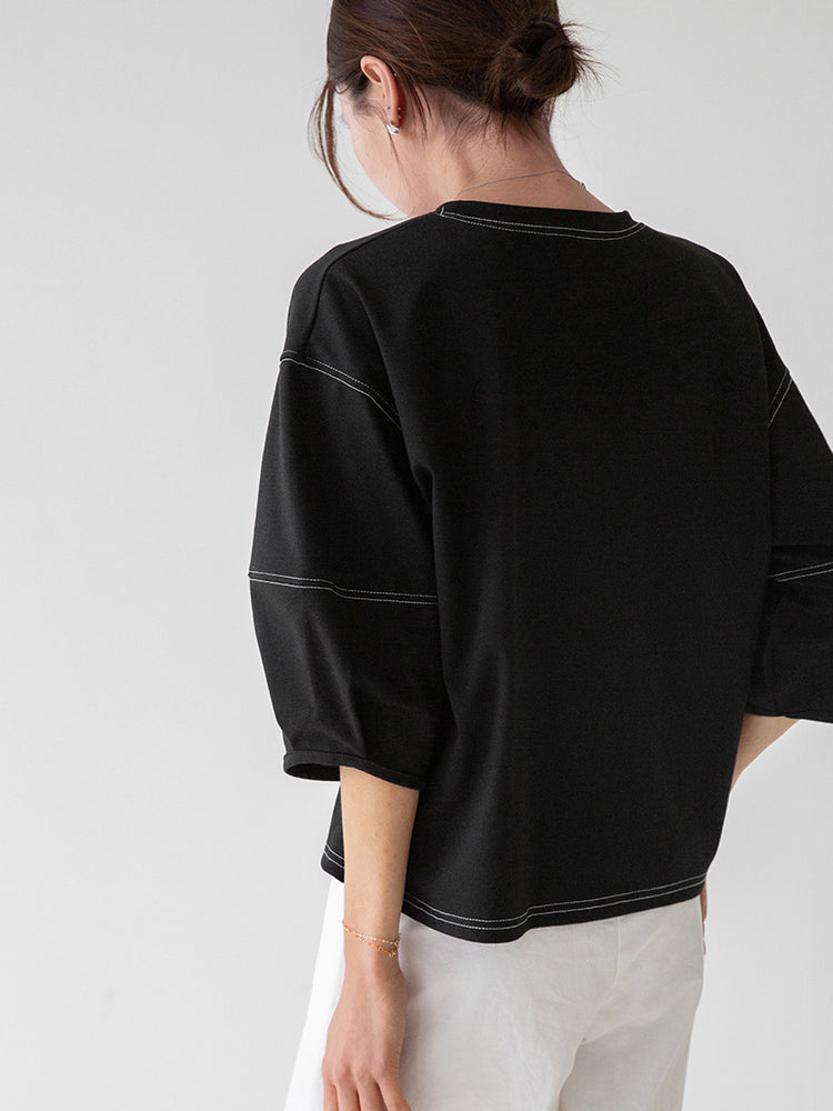 Switched Bulging Sleeve T-Shirt_BDHL7213