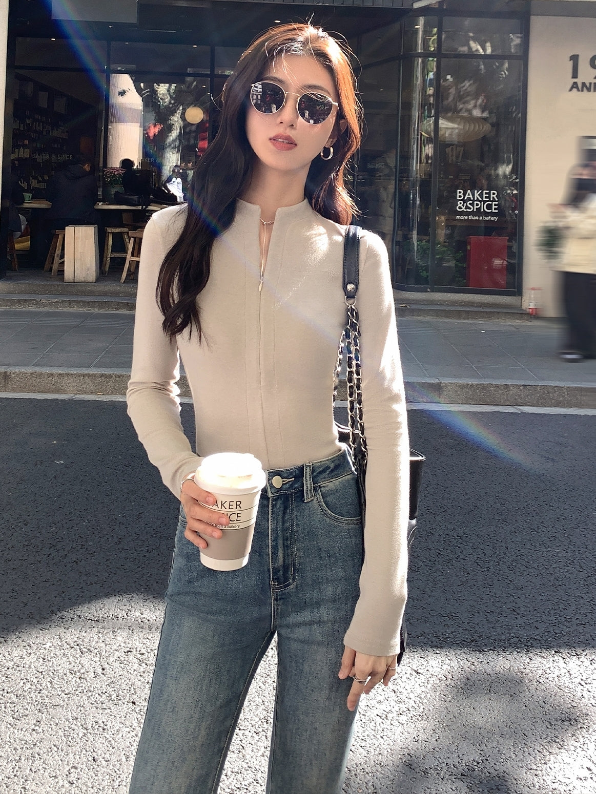 Half-Open Collar Knit Tops_BDHL8027