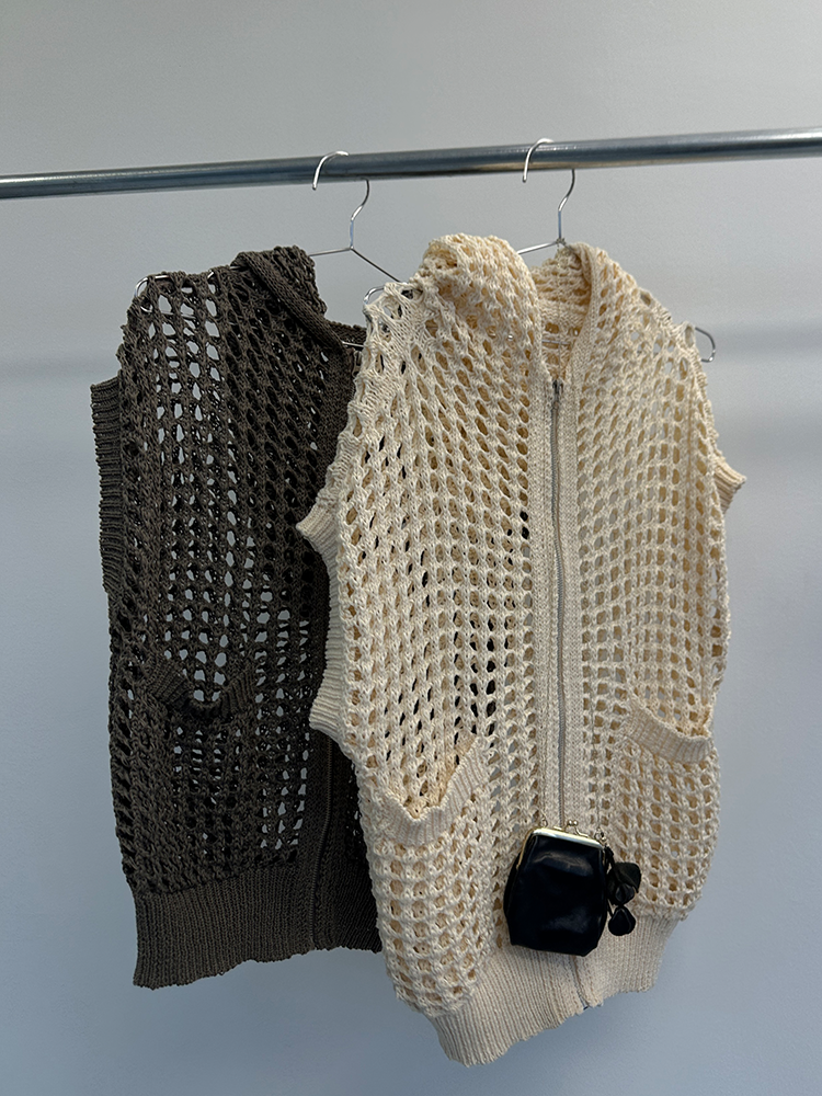 Hooded Hollow Knit Cardigan_BDHL7157