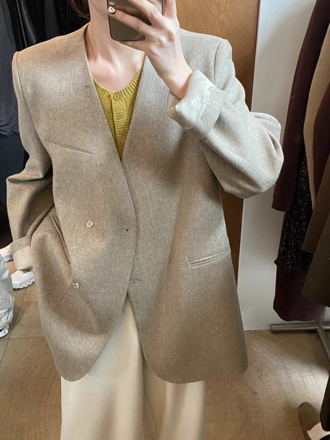 Loose-Fitting Collarless Jacket_BDHL7148