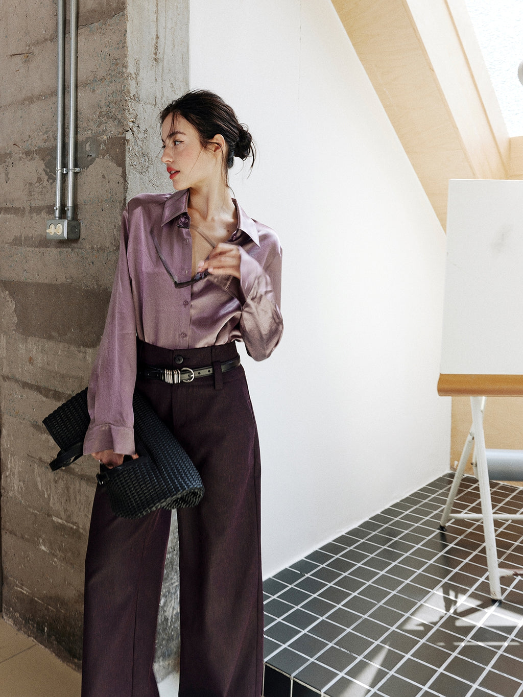 Purple Textured Suit Pants_BDHL8002