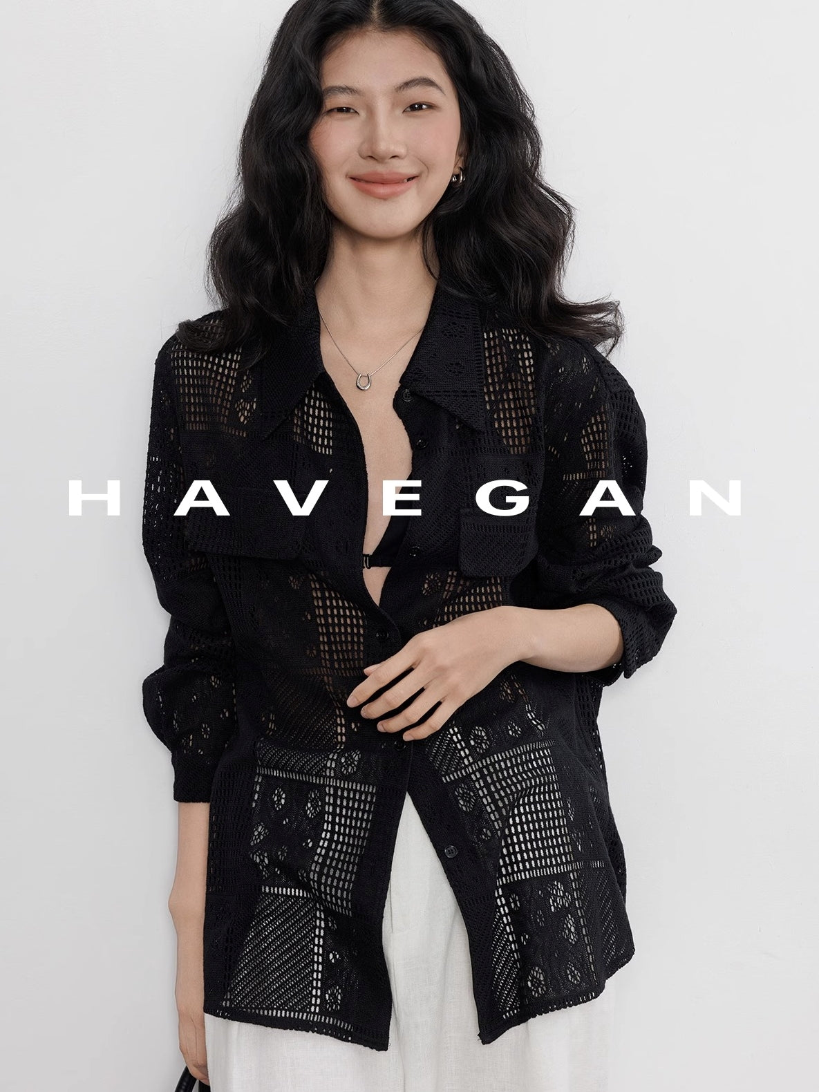 Hollow Lace Knitted Shirt Jacket_BDHL7367