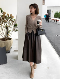 Draped PU Leather Skirt_BDHL6765