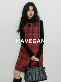 Plaid Red Sleeveless A-Line Dress_BDHL7061