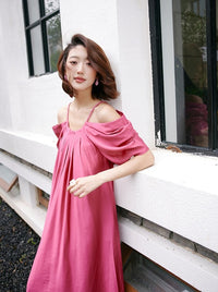 Strap Off-Shoulder Gathered Dress_BDHL6251