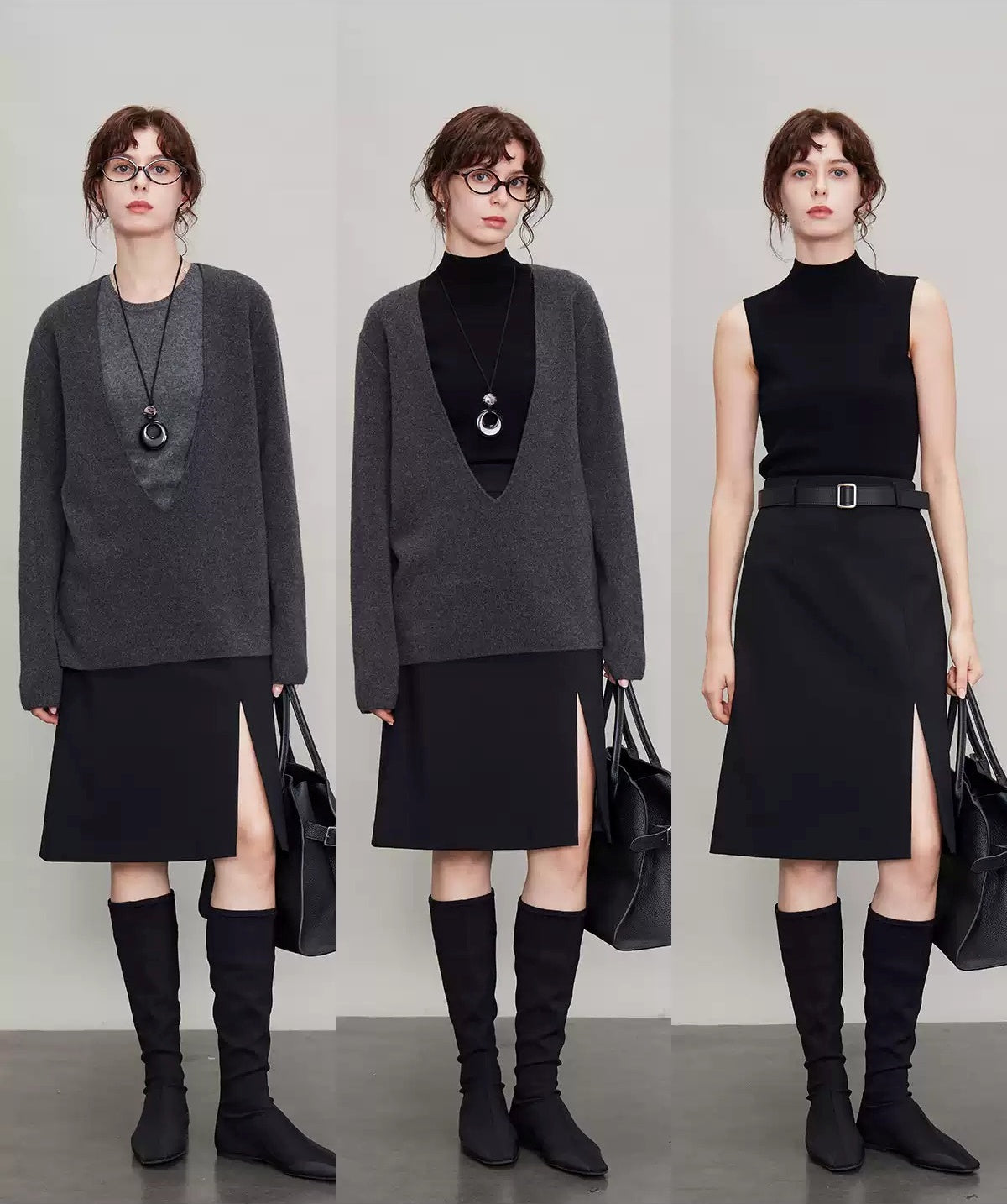 Straight Front Slit A-Line Skirt_BDHL6680