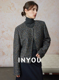 Collarless Tweed Short Coat_BDHL6585