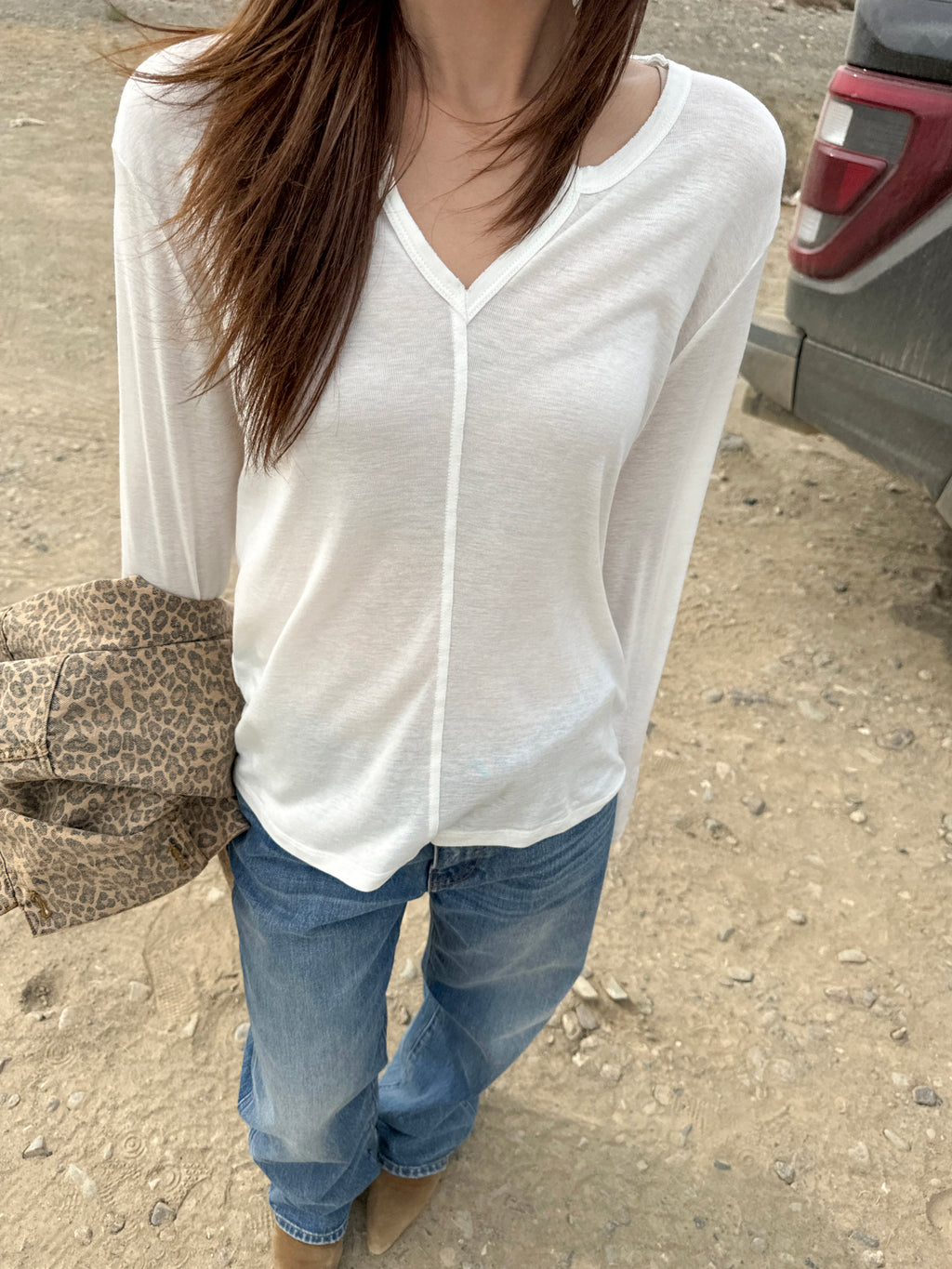 Lyocell Wool V Neck Long Sleeve Top_BDHL8439