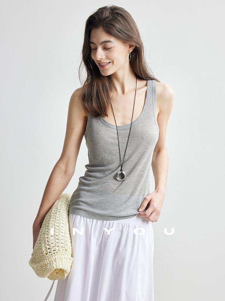 Round Neck T-Shirt And Sleeveless Tops Set_BDHL7174